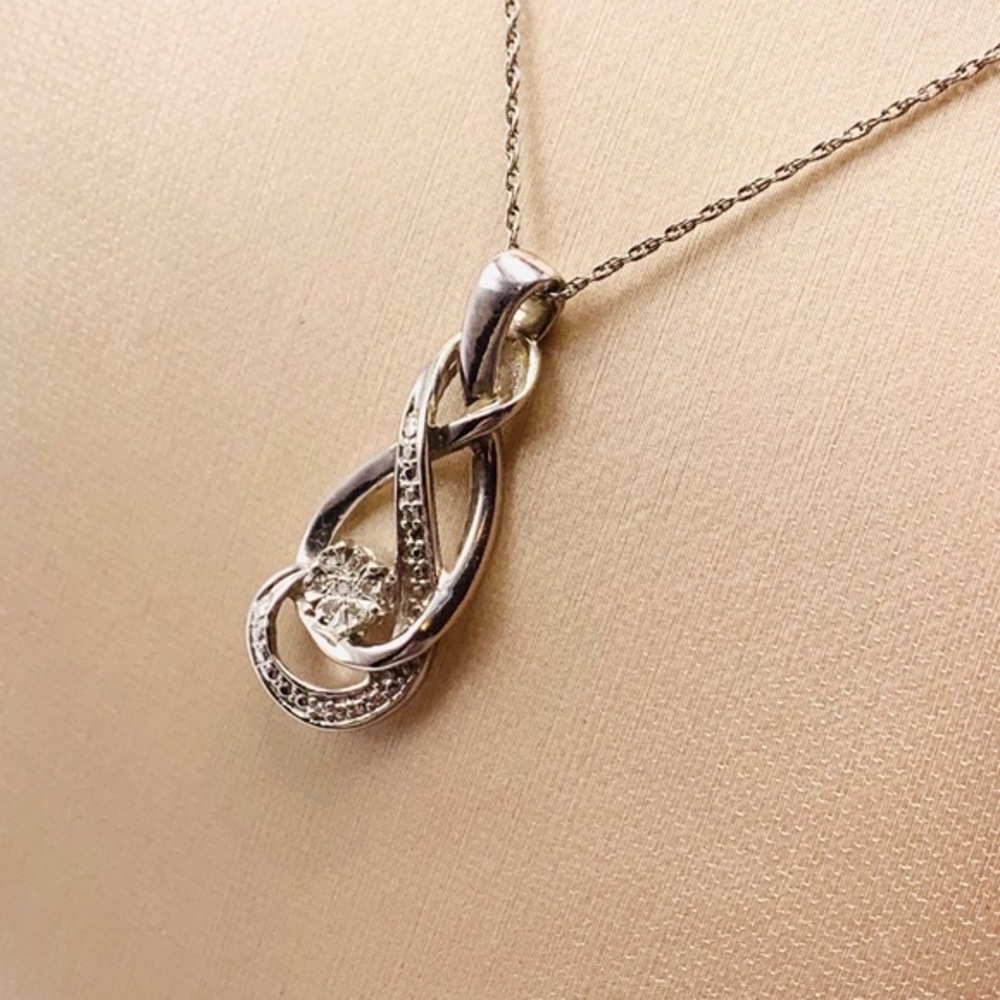 Euc Sterling Silver Double Infinity Loop Diamond - image 2